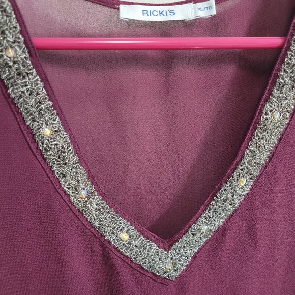 XL Ricki's Purple Sheer Tank with Beaded Neckline - Picture 2 of 6